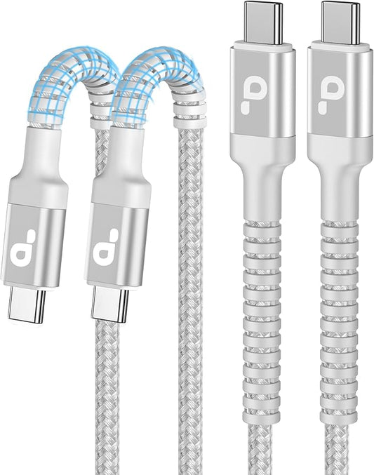 USB C to USB C Cable 10FT, 2Pack USB C Charger Cable, Long Type C Fast Charging Cable Nylon Braided USBC Charger Cord Compatible with iPhone 17/16/15/Pro/Plus/Pro Max/Samsung Galaxy S23/Switch-Silver