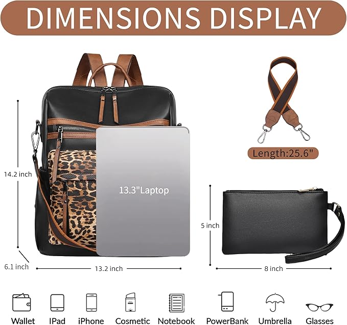Dora & Liz Womens Backpack Purse Leather Fashion Travel Backpack Purse for Women Designer Ladies Shoulder Bags with Wristlet