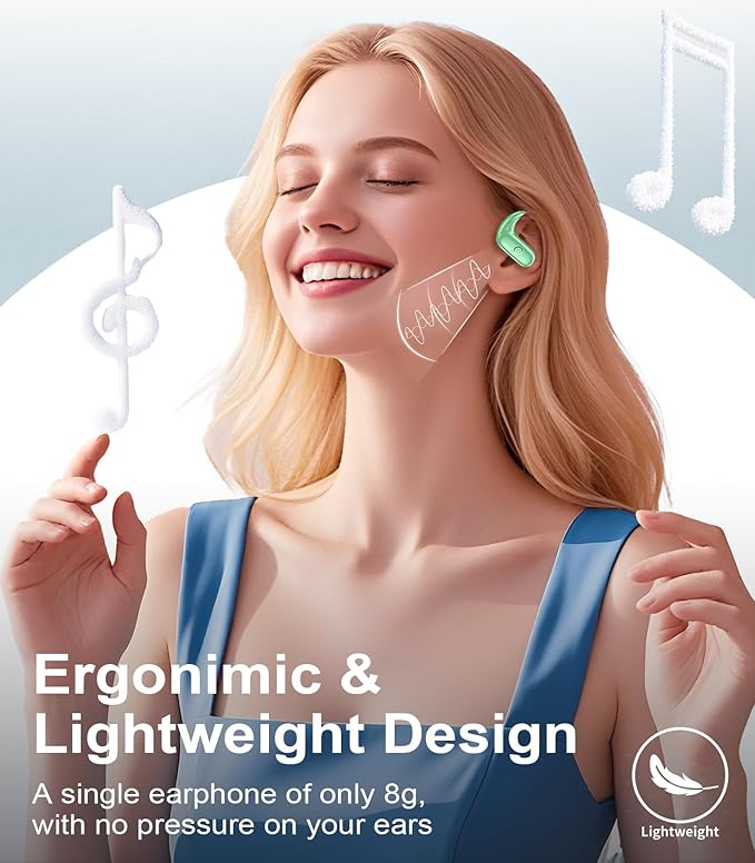 MOZOTER Wireless Earbuds Bluetooth Headphones Sport,Over Ear Buds with Deep Bass Sound,60Hrs Playtime Earphones Redesigned Comfort Fit with Earhooks for Running,Meeting,Workout- Green