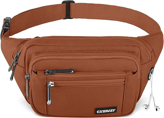 CXWMZY Fanny Packs For Women & Men Waist Pack Hip Bum Bag with Multi-Pockets Large Capacity Waterproof Casual Bum Bag for Disney Traveling Casual Cycling Running Hiking (Brown1)