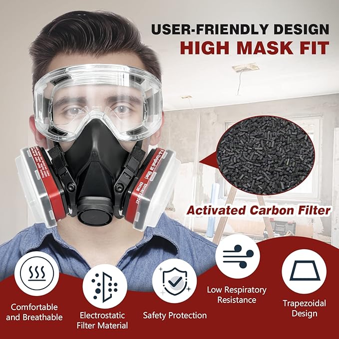 Gas Mask Survival Nuclear and Chemical, Respirator with Filters for Asbestos, Fume, Resin, Painting and Dust
