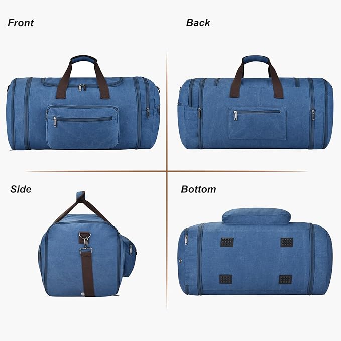Felipe Varela 60L Duffle Bag for Men, Large Expandable Canvas Duffel Bag for Travel, Mens Carry On Luggage Bag Traveling Weekender Gym Overnight Bags for Airplanes, Blue