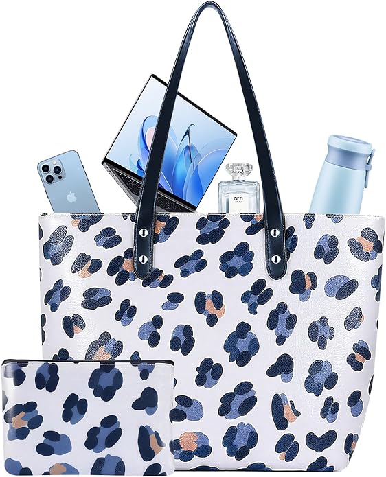Nylon Tote Bag for Women, Floral 2-in-1 Set with Makeup Bag, Waterproof Large Capacity Shoulder Purse for Travel & Gift