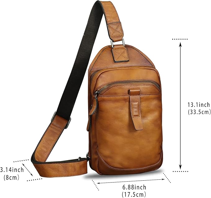 LRTO Genuine Leather Silng Bag for Men and Women Retro Leather Sling Backpack Purse Shoulder Crossbody Bag Chest Bag