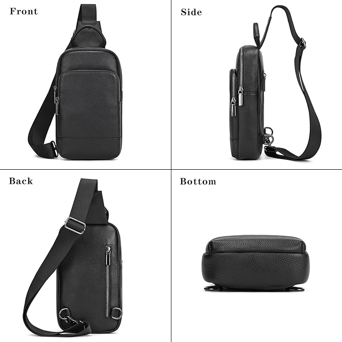 Genuine Leather Sling Bag Multi-pocket Chest Bag for Men Hiking Travel Daypack