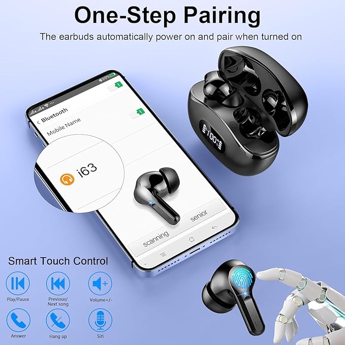 Wireless Earbuds, 2025 Bluetooth Headphones 5.3 HiFi Stereo Ear buds with ENC Noise Cancelling Mics, 40H Bluetooth Earbuds with Dual LED Display Charging Case, IP7 Waterproof Earphones for Android iOS