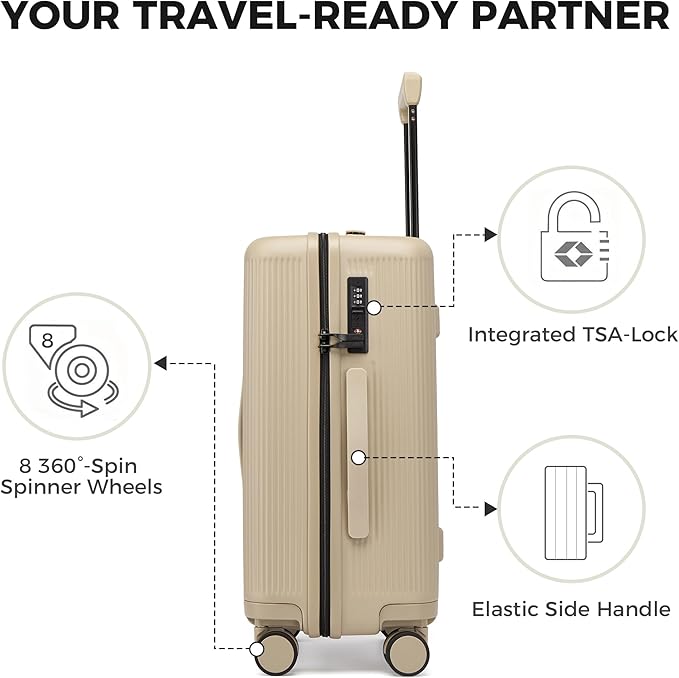 20 Inch Carry On Luggage, Hardside Lightweight Spinner Suitcase with TSA Lock, 22x14x9 Airline Approved Hard Shell Travel Suitcase with Wheels, Scratch Resistant (Light Gold, 20 Inch)