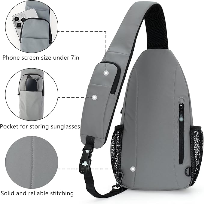 LEDAOU Crossbody Sling Bag for Men Anti-Theft Sling Backpack Cross Body Shoulder Chest Bag Fanny Pack Travel Hiking (Grey)