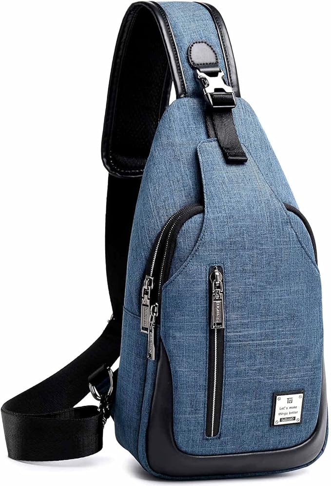 Small Sling Bag Crossbody Backpack Over the Shoulder Bag for Men Women Travel Outdoors, Lightweight Sling Chest Pack (Large, Blue)