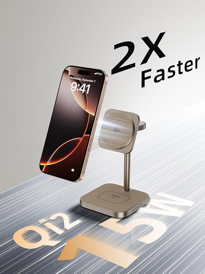 [Qi2 Certified ] LULULOOK 3 in 1 Charging Station with MagSafe, 15W QI2 Wireless Charger Stand Magnetic Charger for iPhone 17/16/15/14/13/12 Series, AirPods Pro/3/4, Apple Watch with 30W PD Adapter