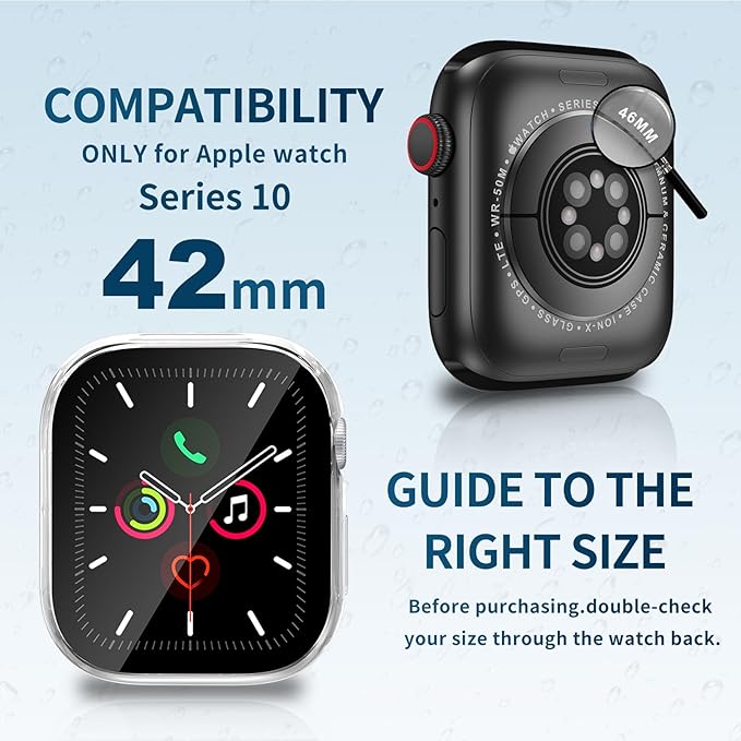 Waterproof Case for Apple Watch Series 10 42mm, Built-in Screen Protector with Tempered Glass [Touch Sensitive] Cover for iWatch S10 Accessories 42mm, Clear