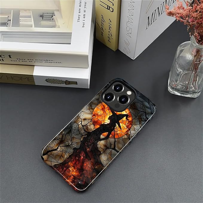 Case for iPhone 13 Pro Case,Halloween Witch Moon Stained Glass Design Hybrid Dual Protection Silicone + Hard PC Shockproof Full Body Cover Slim Anti-Scratch Protective Case for Men Women