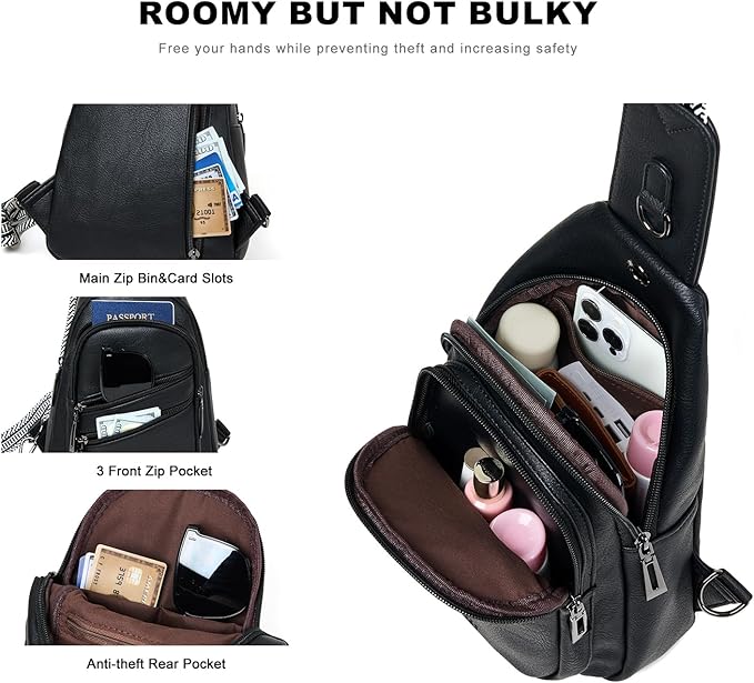 Sling Bag for Women Crossbody Purse Leather Crossbody Bag Fanny Pack Chest Pack for Travel Everyday Vacation