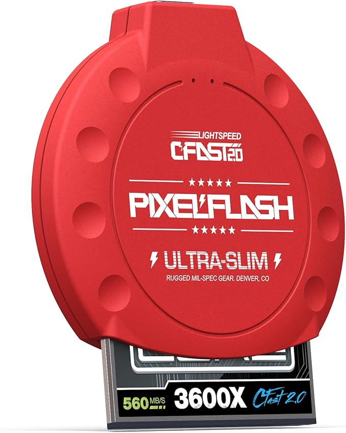 PixelFlash CFast 2.0 Card Reader USB C (Red) - Memory Card Adapter with Cabled Type-C USB 3.1 Gen 2, Up to 10Gbps File Transfer, Ultra-Slim & Anti-Slip Rubber Shell, Compatible with Most Brands & OS