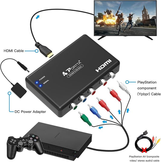 Portta Component to HDMI Converter, YPbPr RGB + R/L Audio to HDMI v1.3 Converter Adapter Support 1080P 2 Channel LPCM for HDTV PS2 PS3 HDVD Player Wii Xbox