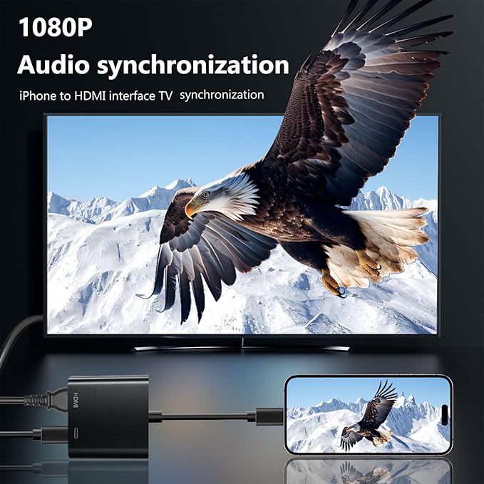 Lightning to HDMI Adapter for iPhone, [Apple MFi Certified] Digital AV Dongle,1080P Sync Screen Cable with Lightning Charging Port for iPhone, iPad to TV/Projector/Monitor No Need Power Supply