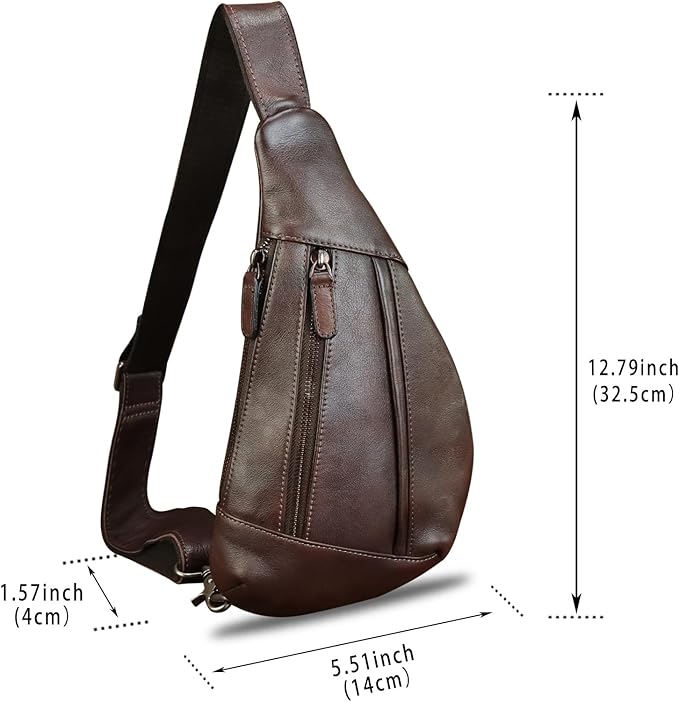LRTO Genuine Leather Sling Bag for Men and Women Vintage Real Leather Crossbody Chest Bags Backpack Purse for Travel Hiking