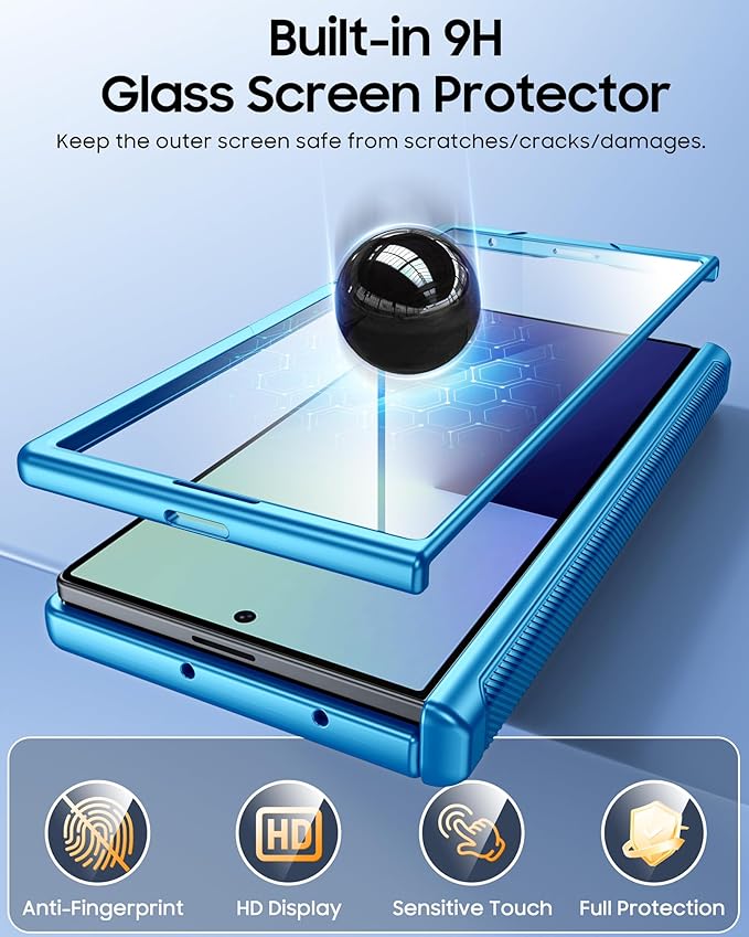 CENMASO Magnetic for Samsung Galaxy Z Fold 7 Case with Stand, Fit for Magsafe, Hinge Protection, Screen Protector, Built-in Hidden Kickstand, Slim Shockproof Phone Case for Galaxy Z Fold 7-Lake Blue