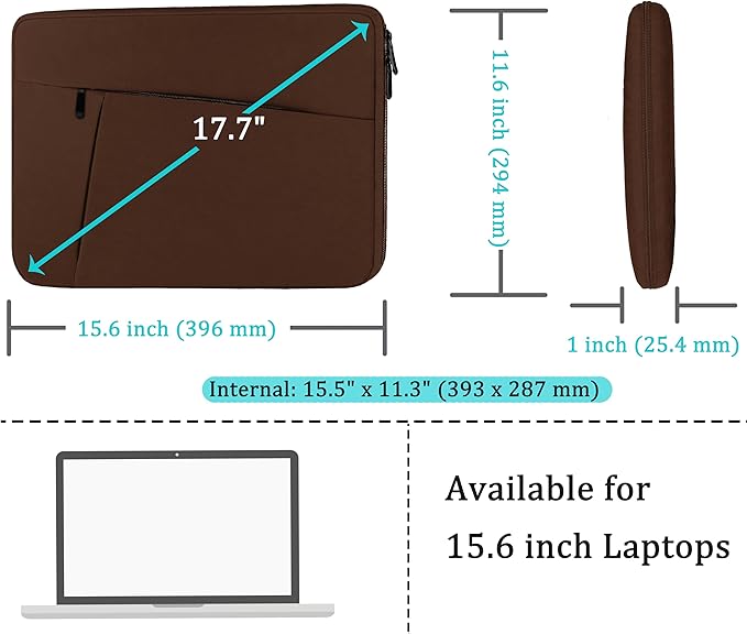 Laptop Sleeve Bag 15.6 inch, Shockproof Protective Computer Carrying Cover with Front Pocket, Laptop Case for 15.6 inch HP, Dell, Acer, Asus, Notebook, Coffee Color