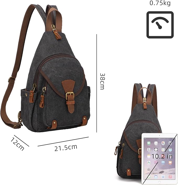 KouLi Buir Canvas Sling bag,Small Crossbody Backpack,Convertible Chest Bag Casual Daypack For Outdoor Cycling Hiking Travel