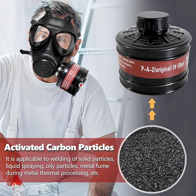 Gas Mask Survival Nuclear and Chemical, Respirator with Filters for Asbestos, Fume, Resin, Painting and Dust