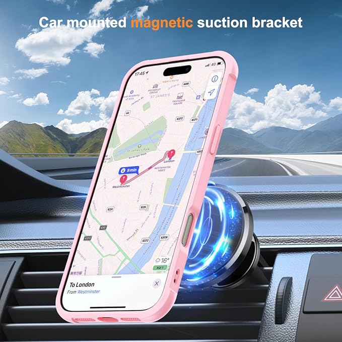 Compatible with iPhone 16 Pro Max Case with Invisible Magnetic O-Ring Stand Military-Grade Translucent Case for iPhone 16 ProMax 6.9" [Compatible with Mag-Safe][Great Grip Feeling], Pink