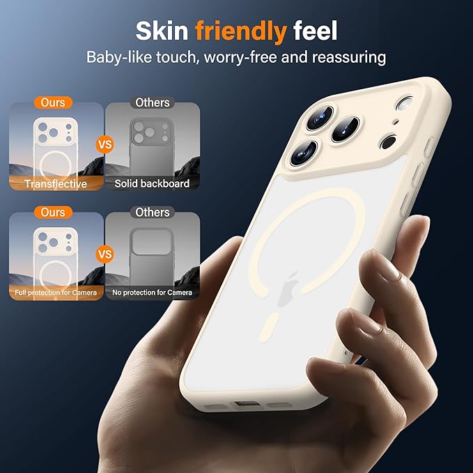 Case for iPhone 17 Pro 6.3'' Compatible with Magnetic Mag-Safe Charging [Camera Control Button] [Camera Protection] Matte Translucent Military Grade Shockproof Phone Case, White