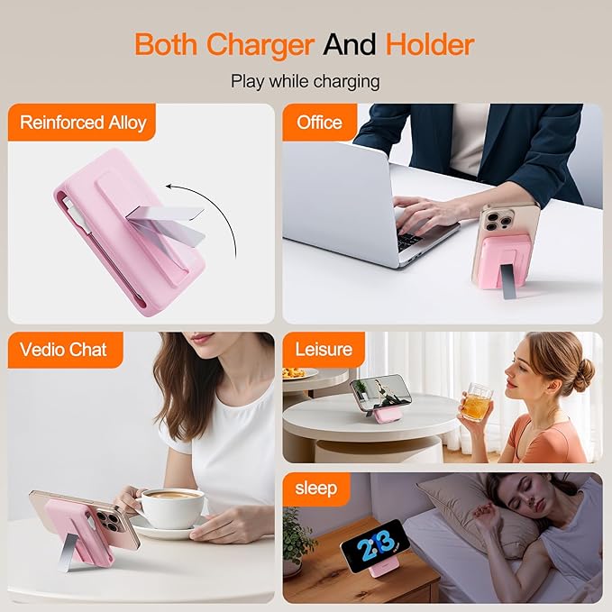 2025 Magnetic Battery Pack 16800mAh Mobile Power Bank, Portable Charger with Foldable Stand and Built-in Cable, 20W USB-C Fast Charging, Suitable for iPhone 17/16/15/14/13/12 Series