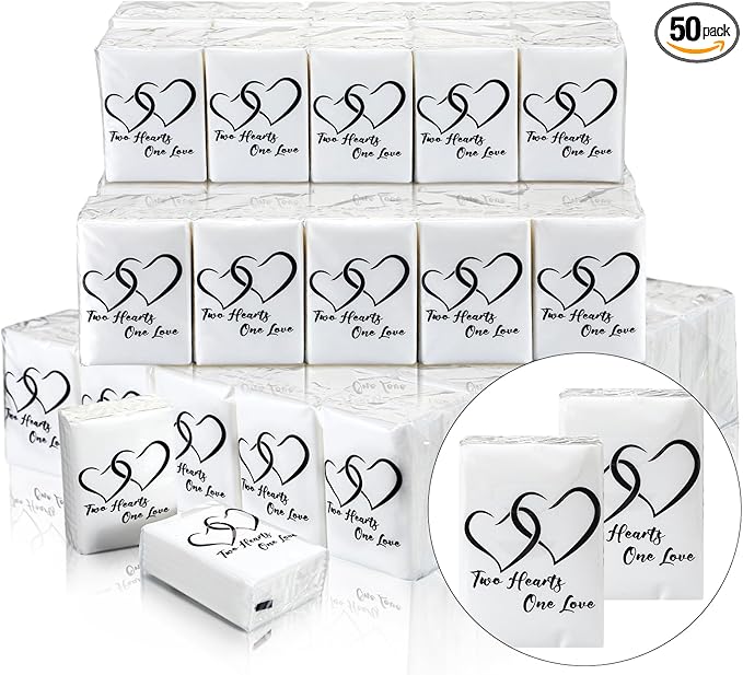 50 Pack Happy Tears Tissues Packs for Wedding Bulk Facial Tissues Items for Guests Welcome Bags Pocket Paper 3 Ply Individual Mini Travel Tissue Packs for Wedding Graduation Party Ceremony(Cute)