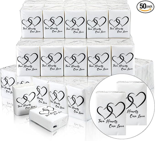 50 Pack Happy Tears Tissues Packs for Wedding Bulk Facial Tissues Items for Guests Welcome Bags Pocket Paper 3 Ply Individual Mini Travel Tissue Packs for Wedding Graduation Party Ceremony(Cute)