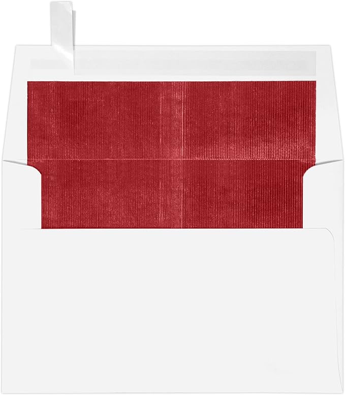 LUXPaper A4 Foil Lined Invitation Envelopes | Peel & Press | 4 1/4" x 6 1/4" | White w/Red LUX Lining | 60lb. Text | 50 Qty