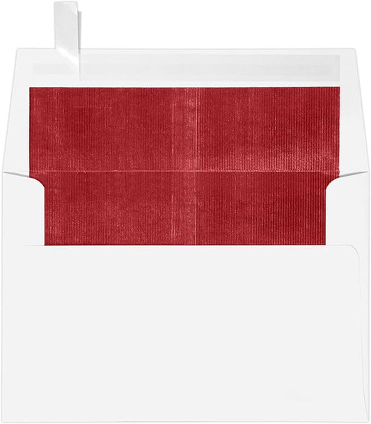 LUXPaper A4 Foil Lined Invitation Envelopes | Peel & Press | 4 1/4" x 6 1/4" | White w/Red LUX Lining | 60lb. Text | 50 Qty