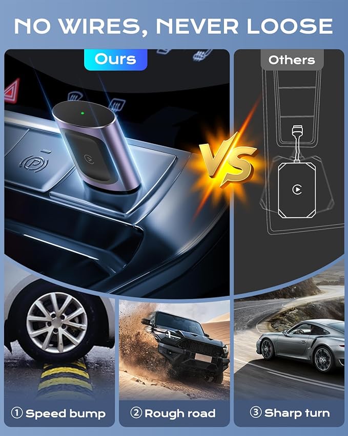 AuroraLink Wireless Carplay & Android Auto Adapter 2-in-1 Stable & No Delay Carplay Wireless Adapter Convert Wired to Wireless Car Play Dongle for iOS 10+/Android 11+ (Purple)