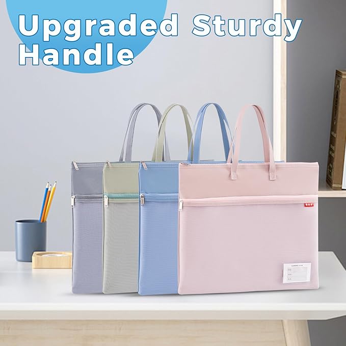 Pendancy Mesh Zipper Pouch A4 Size, Large Double Pocket Waterproof File Bag with Handle, 11x13.8 in Foldable Document Storage for Puzzle Project/Cross Stitch/Travel/Office（Advanced Pink）