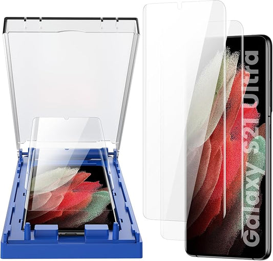 MOHAVE 2 Pack [Auto Alignment/Dust Removal] Screen Protector for SAMSUNG Galaxy S21 Ultra 5G 6.8″, 3D Curved HD Clear Film, 7H Hybrid Material, 100% Ultrasonic Fingerprint ID Compatible, Case Friendly