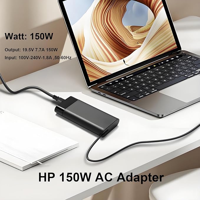 150W Slim Smart AC Adapter for HP Zbook 15 16 17 15u 15v G3 G4 G5 G6 G7 G8 G9 Studio G4 G5 G7 G8 G9 Victus 15 OMEN by 15 17 Pavilion Gaming 15 17 TPN-CA11 TPN-DA09 Spectre Laptop Charger Power Supply