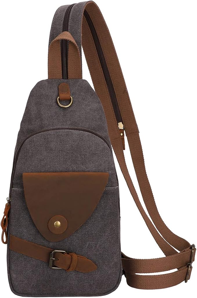 KL928 Canvas Sling Bag Crossbody Backpack Shoulder Casual Rucksack for Men Women,Dark Dray