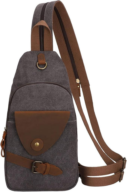 KL928 Canvas Sling Bag Crossbody Backpack Shoulder Casual Rucksack for Men Women,Dark Dray