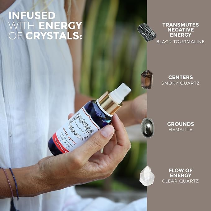 BALIPURA - Grounding Cleansing Healing Aura Spray - Natural Infused Auric Crystals & Gemstones - Vanilla & Clove Essential Oils Blend - Handmade in Bali - 3.4 fl.oz