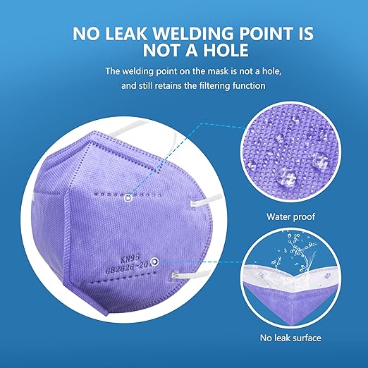akgk KN95 Face Mask 50 PCS, Breathable Protection Masks, 5-Ply KN95 Purple Masks, Cup Dust Safety Masks