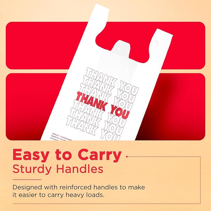 Infinite Pack Plastic Bags Thank You (1000 Count) | White Grocery Bags with Handles | T-shirt bags for small business