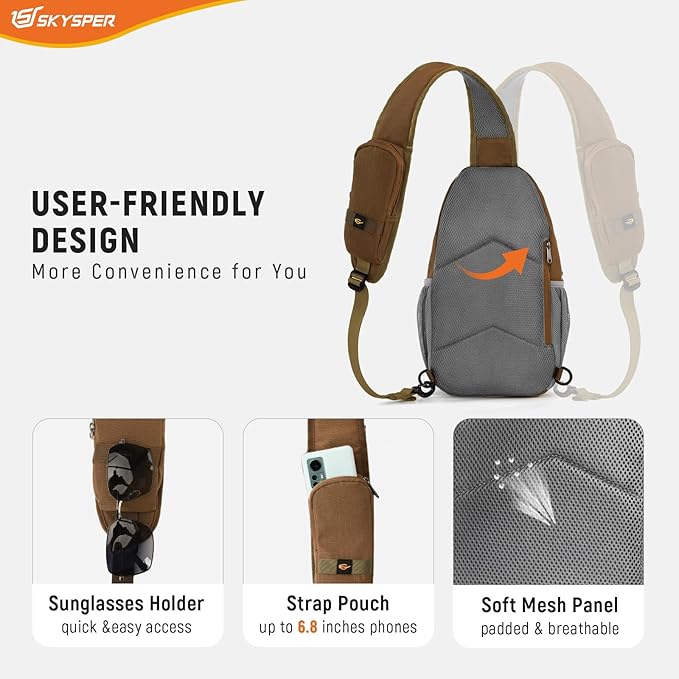 SKYSPER Sling Bag RFID Cross Body Bag Recycled Crossbody Backpack Travel Daypack