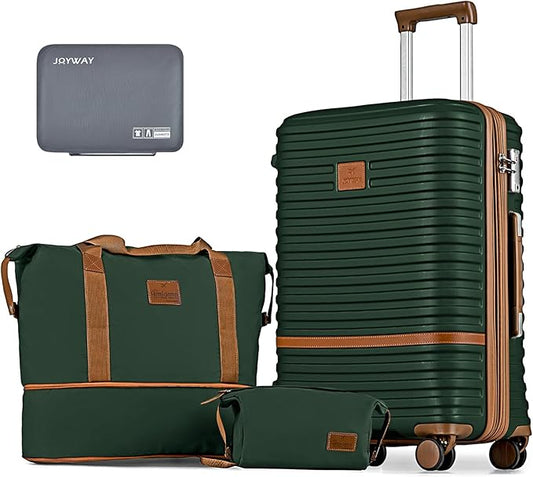 Joyway Expandable 24 Inch Luggage with Spinner Wheels, Lightweight Hard Shell Medium Checked Suitcase, 3 Piece Luggage Sets with TSA Lock, Green