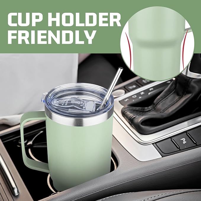 20 oz Tumbler with Handle Stainless Steel Insulated Coffee Mug Tumbler with Lid and Straw Double Wall Vacuum Insulated Coffee Mug Leak Proof Travel Mug Tumbler for Hot and Cold Drink (Green Tea,4pack)