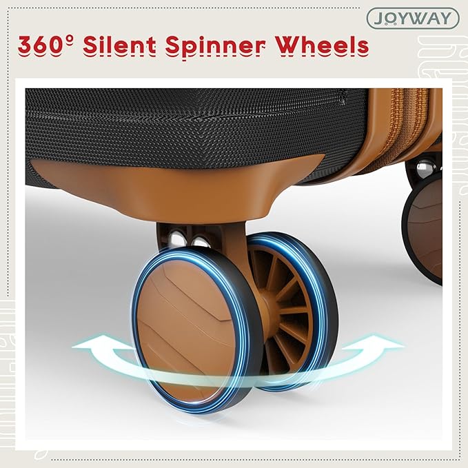 Joyway Expandable 24 Inch Luggage with Spinner Wheels, Lightweight Hard Shell Medium Checked Suitcase, 3 Piece Luggage Sets with TSA Lock, Black