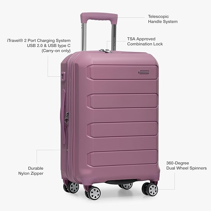 Traveler's Choice Pagosa Indestructible Hardshell Expandable Spinner Luggage, Mauve, 2-Piece Set (22/26)
