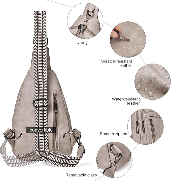 Womens Sling Bag Crossbody Bags for Women Vegan Leather Sling Backpack Daypack Fanny Pack Crossbody Purse Travel