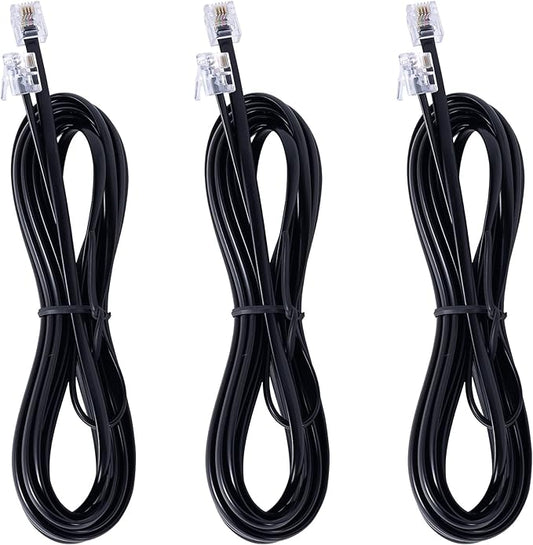 3Pack RJ11 Cable - 15ft Telephone Cord for Landline Phone and Fax - Black