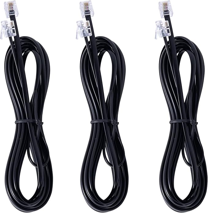 3Pack RJ11 Cable Phone Cord for Landline - 6ft Telephone Cord - Male to Male for Landline Phone and Fax - Black