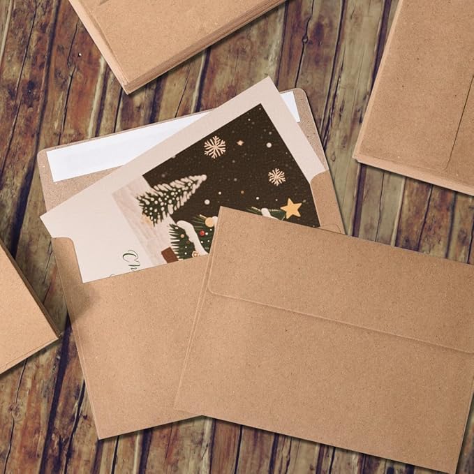 Blank Cards and Envelopes 4x6, 30 Pack Kraft Invitation Folded Cardstock with 30 Kraft Matching Self-Seal A4 Envelopes, Thank You Blank Greeting Cards, for DIY, Print Custom, Wedding & Birthday